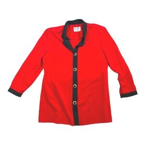Vintage Caron Red Black Blouse Jacket Made USA Gold Buttons Size M